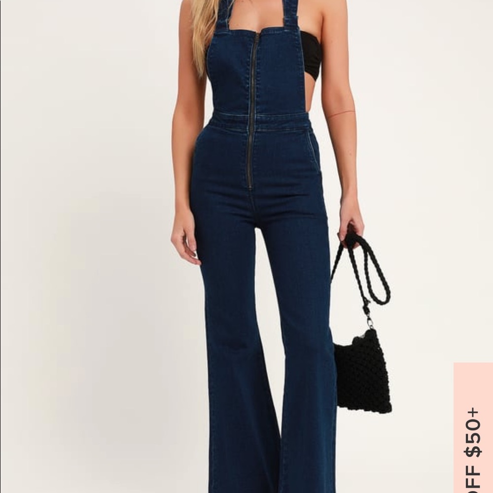 Rolla’s Eastcoast Flare Dark Wash Overalls